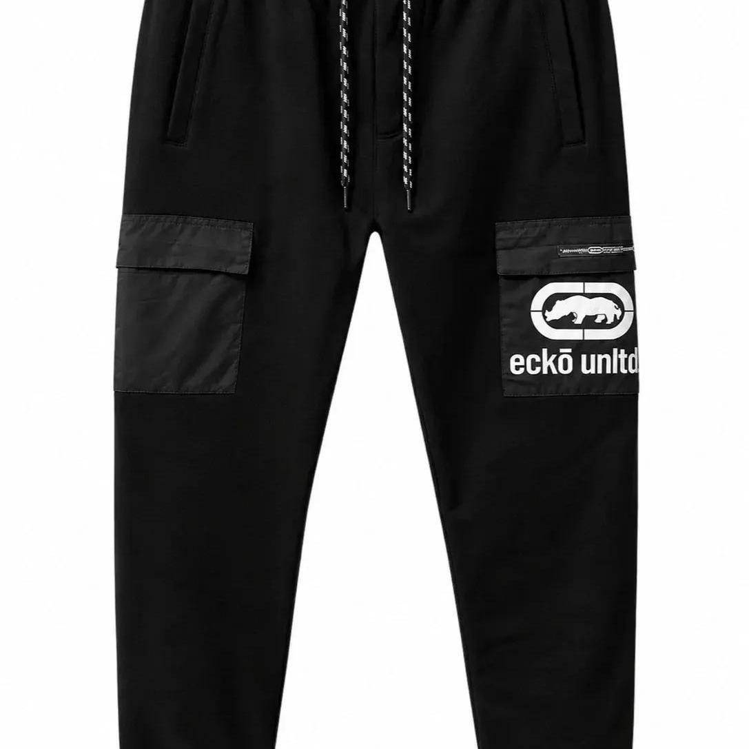 Ecko Unltd Men's Cargo Jogger Pants Black Drawstring Cuffed Sweatpants