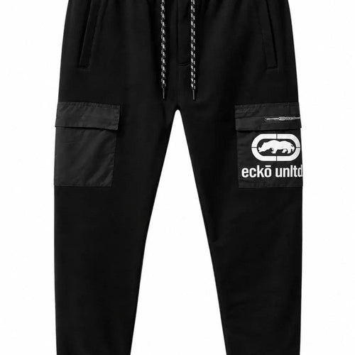 Ecko Unltd Men's Cargo Jogger Pants Black Drawstring Cuffed Sweatpants