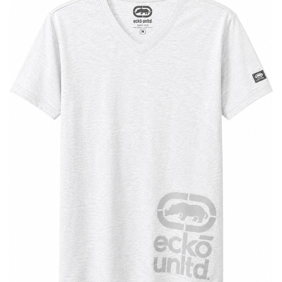 Ecko Unltd Men's V-Neck T-Shirt White Heather Short Sleeve Cotton Tee