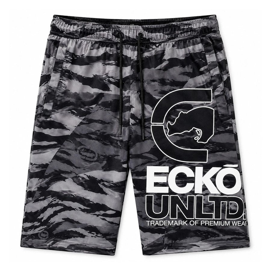 Ecko Unltd Men's Turbo Tiger Camo Activewear Shorts Black Drawstring Athletic Gym Shorts