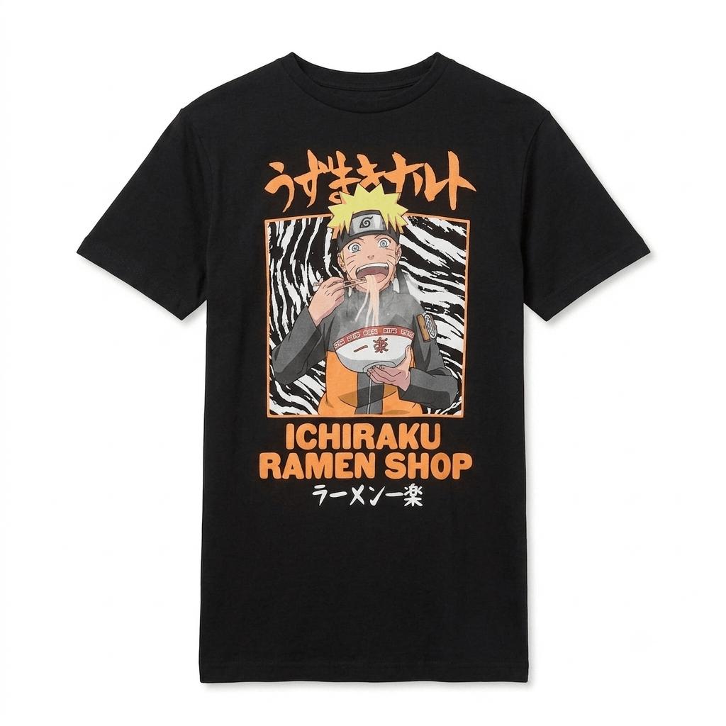 Men's Anime Inspired Ramen Shop Graphic T-Shirt, Ninja Series Style Tee, Short Sleeve Casual Shirt, Size XL