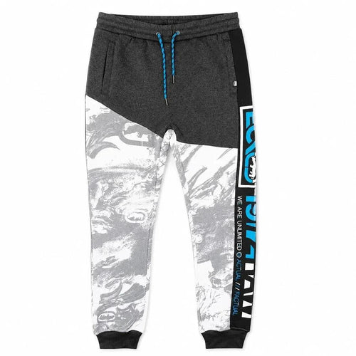 Ecko Unltd Men's Fleece Jogger Pants Charcoal Heather White Drawstring Cuffed Sweatpants