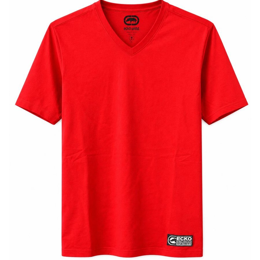 Ecko Unltd Men's V-Neck T-Shirt True Red Short Sleeve Cotton Tee