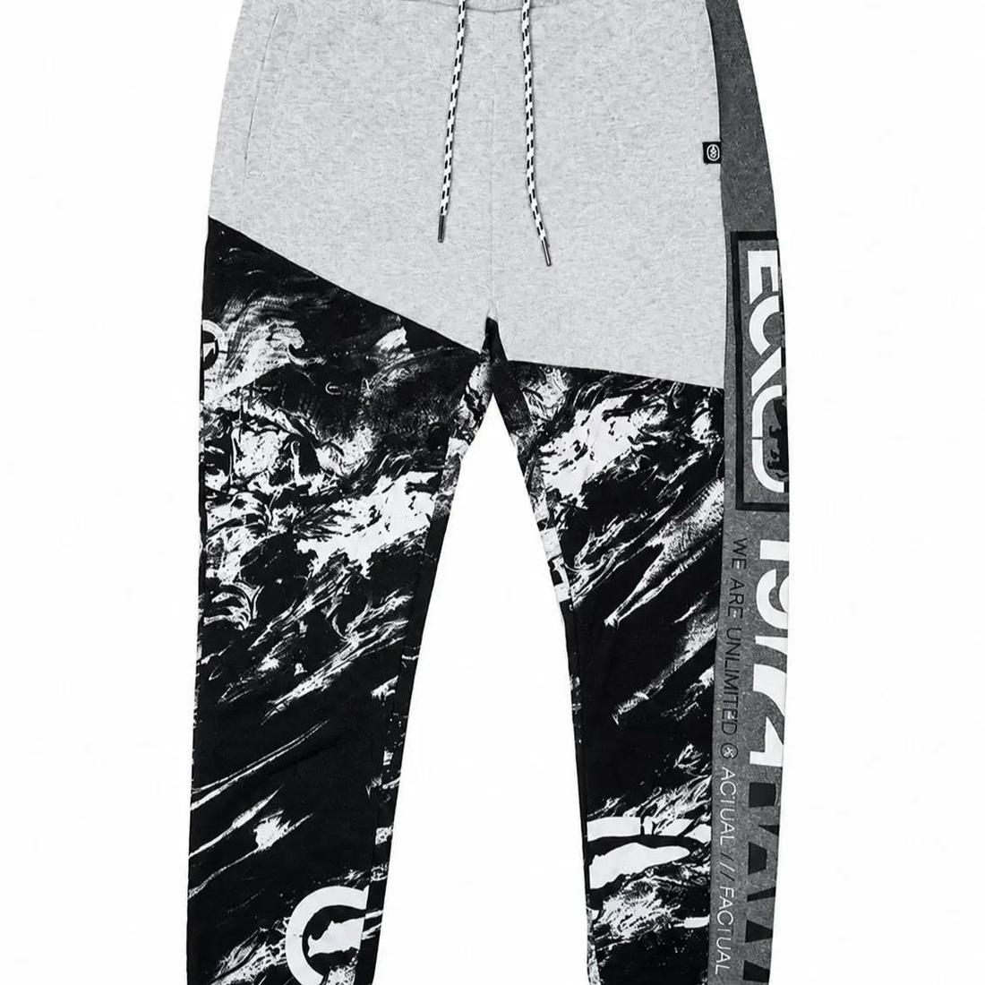 Ecko Unltd Men's Fleece Jogger Pants White Marled Black Drawstring Cuffed Sweatpants