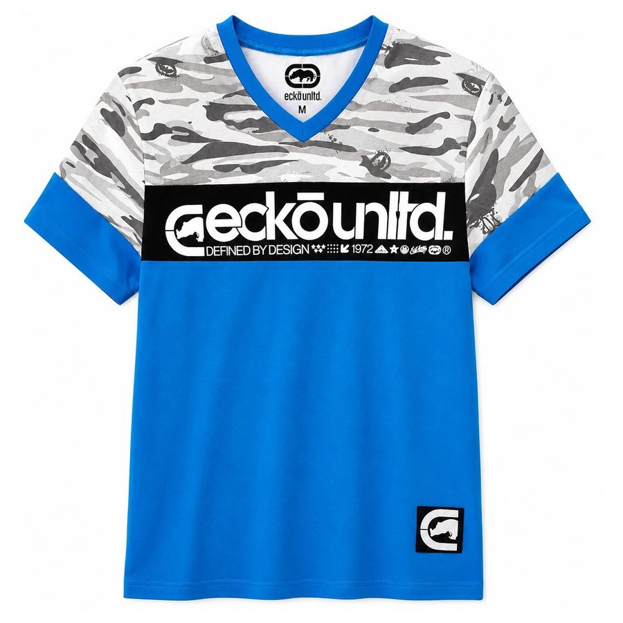 Ecko Unltd Men's V-Neck T-Shirt Atomic Blue Short Sleeve Cotton Tee