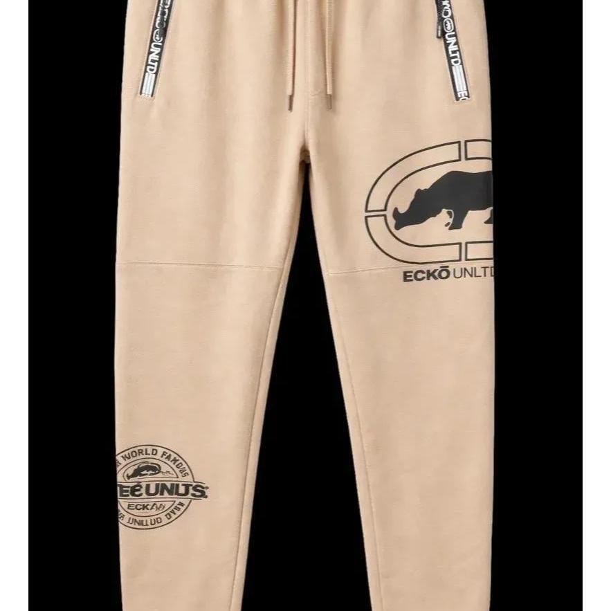 Ecko Unltd Men's Fleece Jogger Pants Taupe Drawstring Cuffed Sweatpants