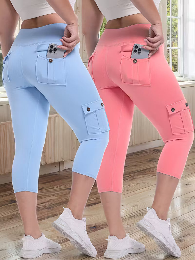 High Waist Yoga Capri Pants 2 Pack Butt Lift Tummy Control Workout Leggings