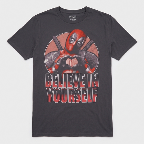 Deadpool Believe In Yourself Charcoal Graphic T-Shirt Mens XL