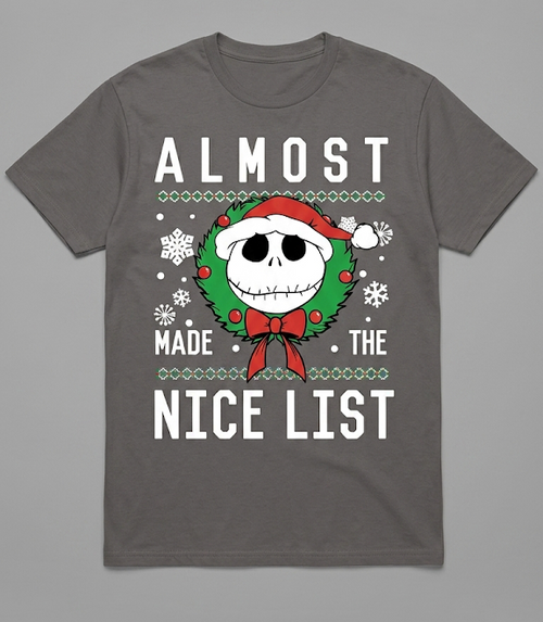 Disney Jack Skellington Almost Nice List Gray Graphic Tee S L XL