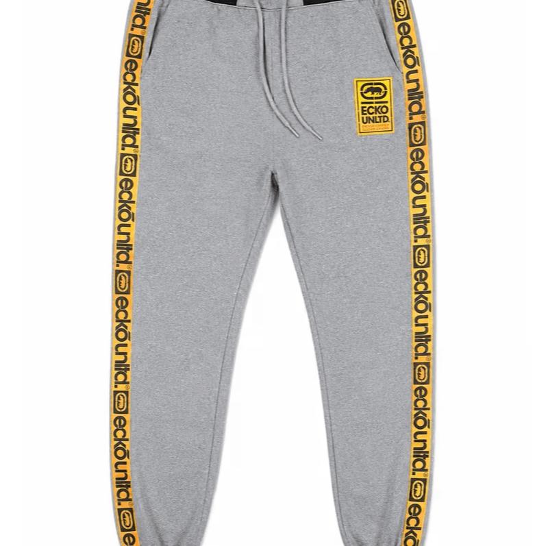 Ecko Unltd Men's Fleece Jogger Pants Grey Marled Yellow Drawstring Sweatpants Athletic Joggers