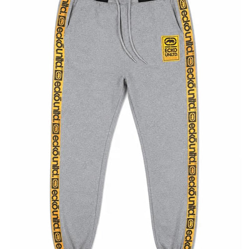 Ecko Unltd Men's Fleece Jogger Pants Grey Marled Yellow Drawstring Sweatpants Athletic Joggers
