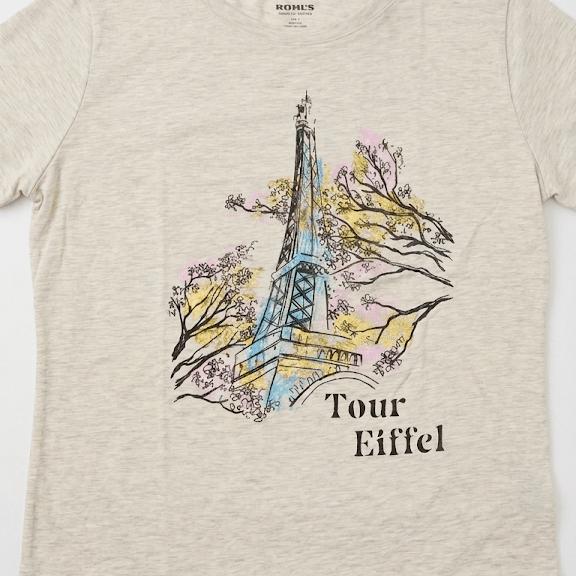 Women's Floral Eiffel Tower Graphic T-Shirt, Short Sleeve Crew Neck Casual Tee, Sizes XL & XXL