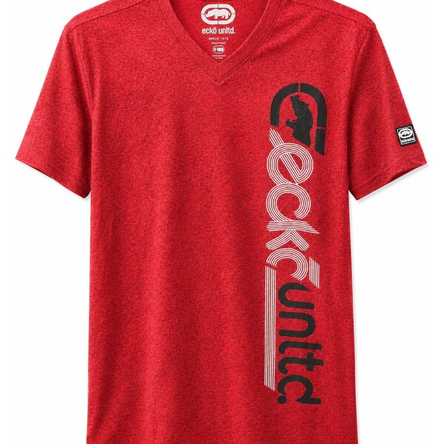 Ecko Unltd Men's V-Neck T-Shirt True Red Marled Short Sleeve Cotton Tee