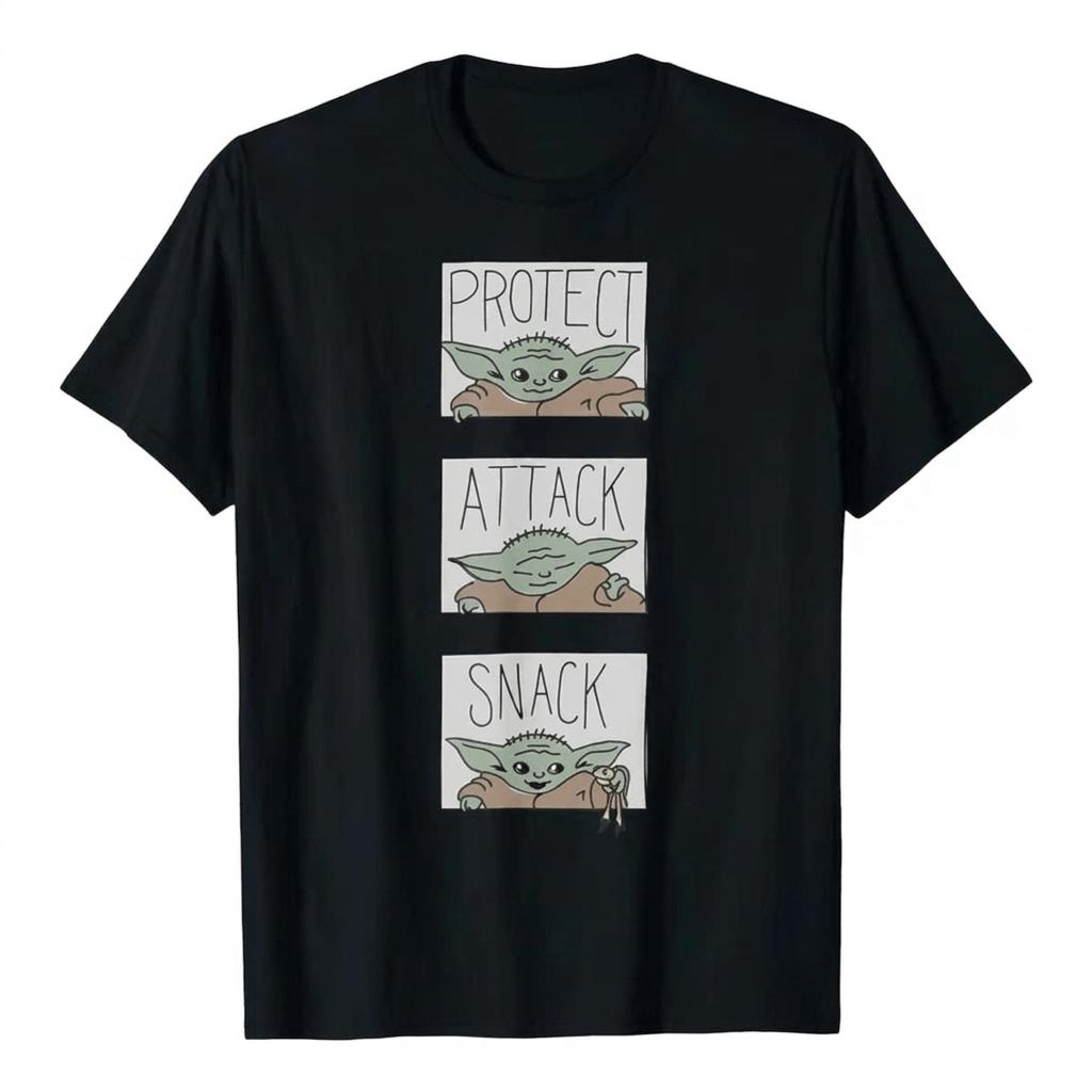 Men's Star Wars The Mandalorian The Child Protect Attack Snack Graphic T-Shirt