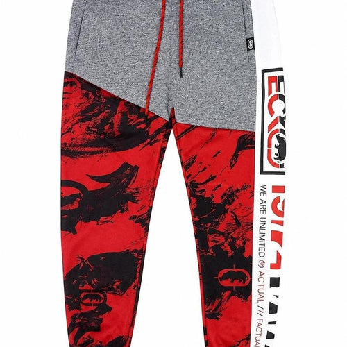 Ecko Unltd Men's Fleece Jogger Pants Black Marled True Red Drawstring Cuffed Sweatpants