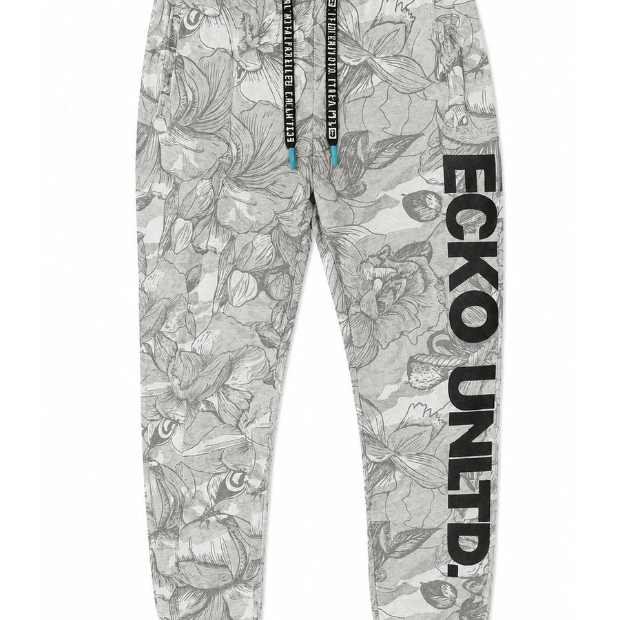 Ecko Unltd Men's Fleece Jogger Pants White Camo Drawstring Cuffed Sweatpants