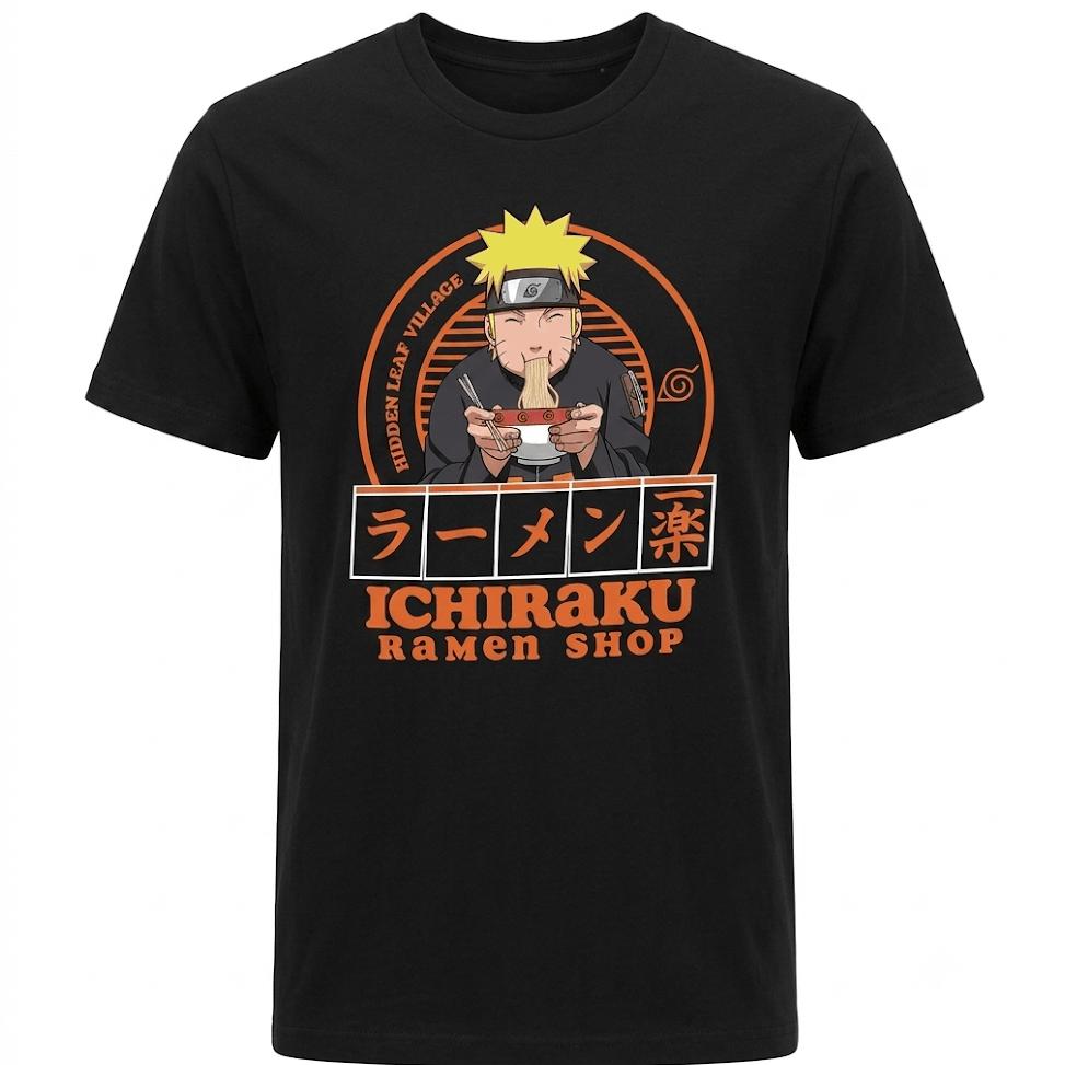 Men's Anime Inspired Ramen Shop Graphic T-Shirt, Black Short Sleeve Casual Tee, Japanese Style Shirt Size 3XL