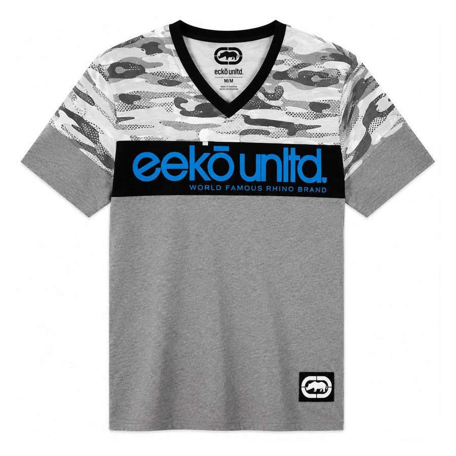 Ecko Unltd Men's V-Neck T-Shirt Grey Marled Short Sleeve Cotton Tee