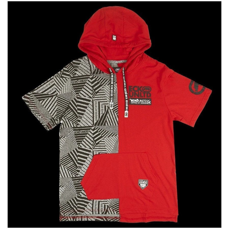 Ecko Unltd Men's Hooded T-Shirt True Red Short Sleeve Cotton Hoodie Tee