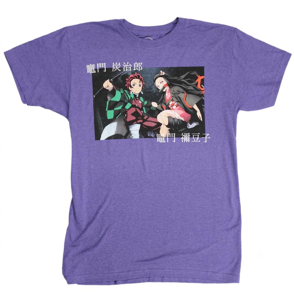 Men's Demon Slayer Tanjiro & Nezuko Graphic T-Shirt, Short Sleeve Crew Neck Anime Tee, Size Small